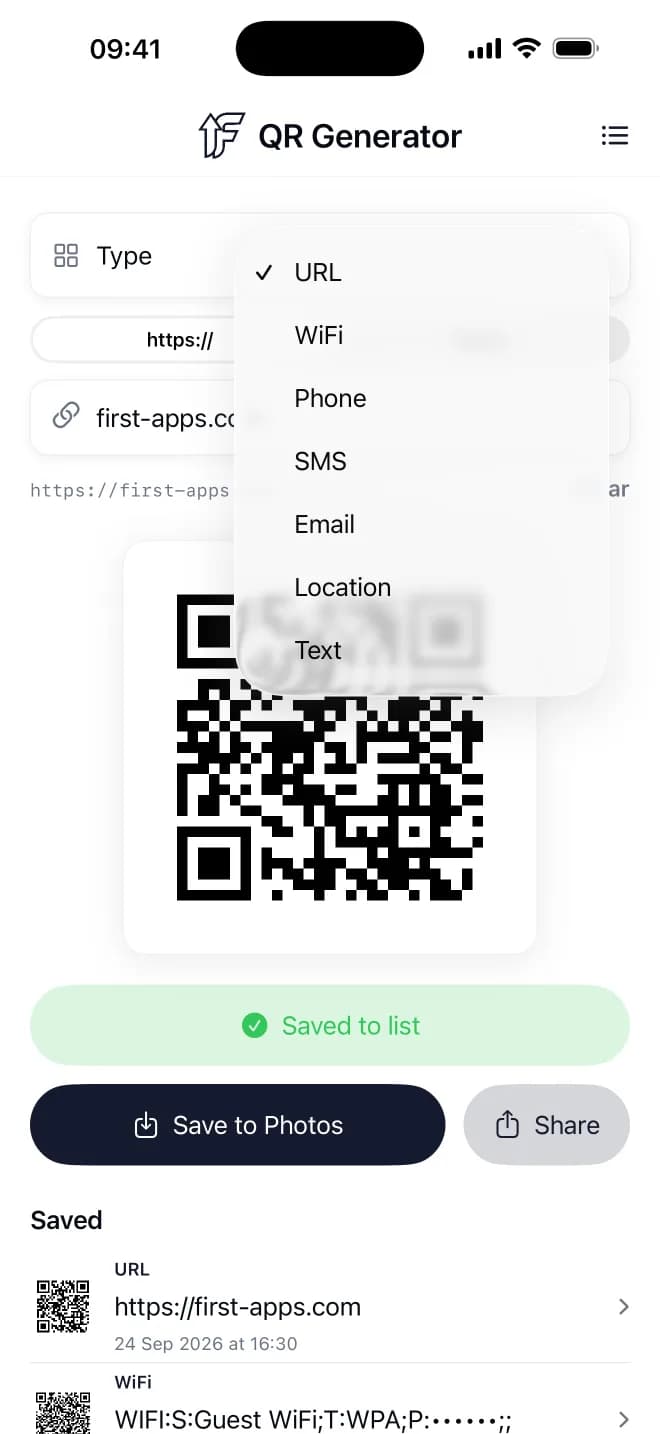 Pick from seven code types